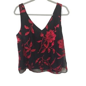 Wimsygoth Vintage 90s Woman Black Red Floral Burnout Sleeveless Tank Top 18W‎